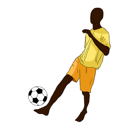 Dark-skinned man playing soccer ball.のイラスト素材