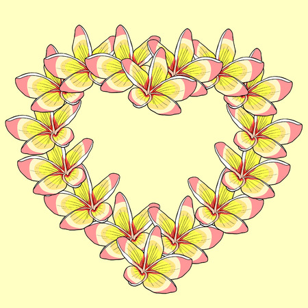 Card with Hawaiian plumeria flower heart. vector illustrationのイラスト素材