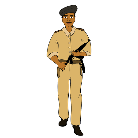 Indian policeman in the service of the state with a gun  vector illustrationのイラスト素材