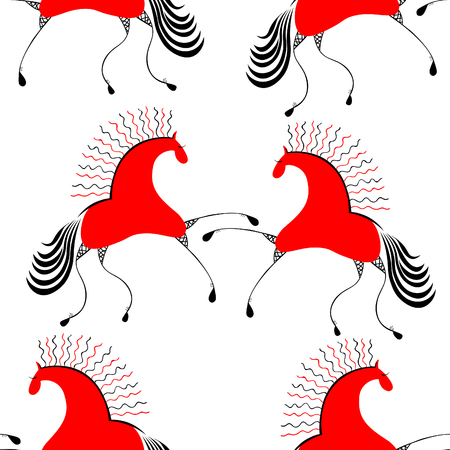 seamless pattern  Mezen traditional painting horse  vector illustrationのイラスト素材