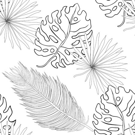Coloring seamless pattern of natural tropical palm leaves vector illustration.のイラスト素材