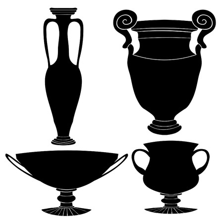 Set silhouette Greek vase with ornaments vector illustrationのイラスト素材