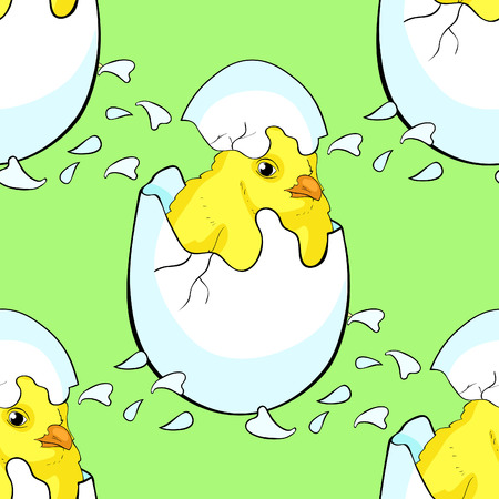 seamless pattern  chicken baby  the egg hatchs vector illustrationのイラスト素材