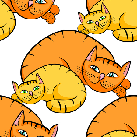 seamless pattern  redhead cat lies and looks  vector illustrationのイラスト素材