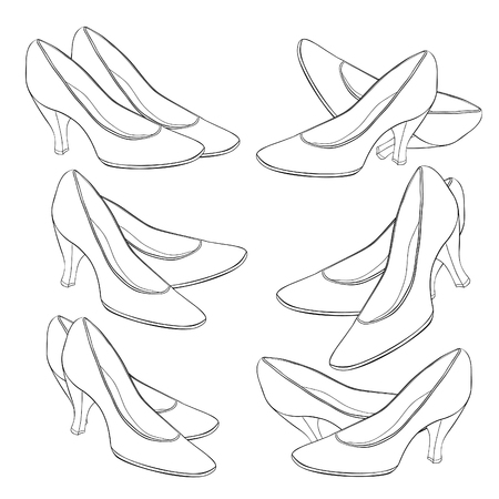 coloring set shoes for girls, women on heels  vector illustrationのイラスト素材