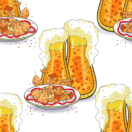 seamless pattern  bread croutons and bubbles in a glass of beer vector illustrationのイラスト素材