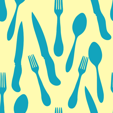 silhouette seamless pattern cutlery spoon fork knife vector illustrationのイラスト素材