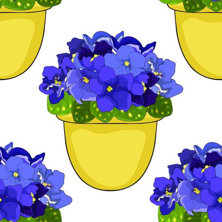 seamless pattern Violet flower of pansies in a pot home vector illustrationのイラスト素材