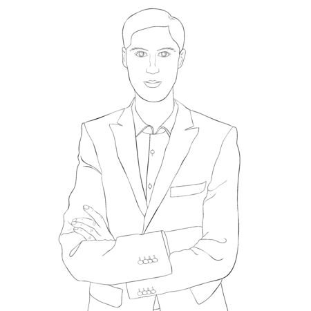 the coloring Young man in a business suit waist-high vector illustrationのイラスト素材