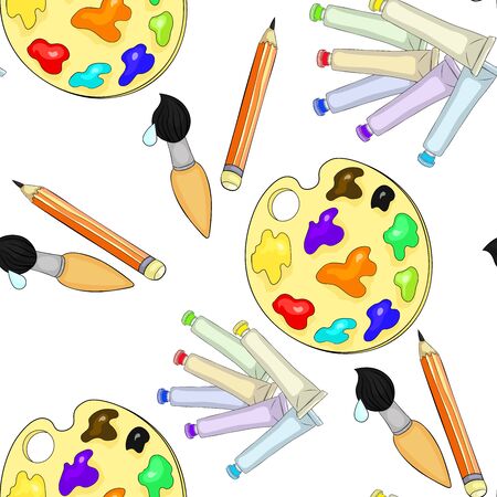 the seamless pattern brush, pencil, palette for drawing paints vector illustrationのイラスト素材