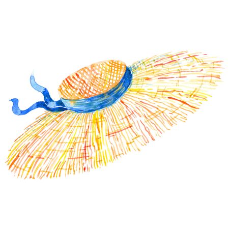the straw summer hat headdress watercolor illustrationの写真素材