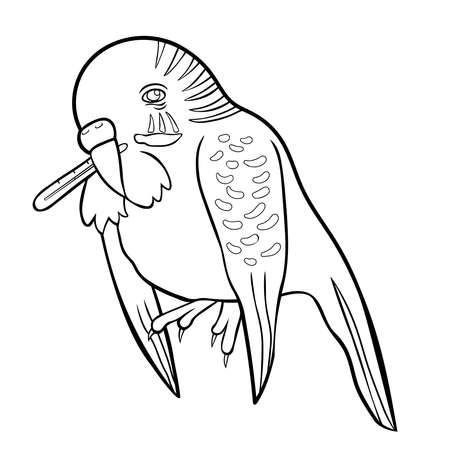 coloring wavy parrot is sick with a thermometer Vector illustration