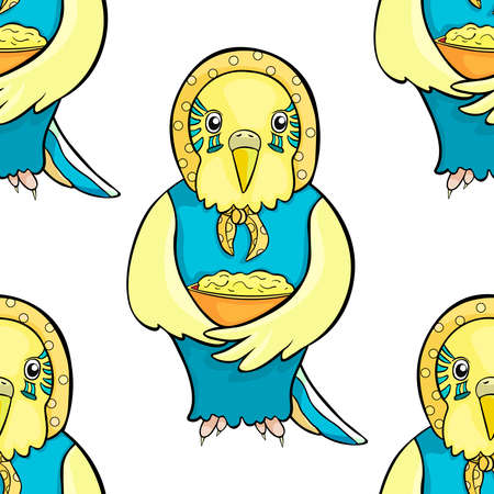 seamless pattern Wavy parrot old grandmother in a kerchief with a plate of food vector illustrationのイラスト素材