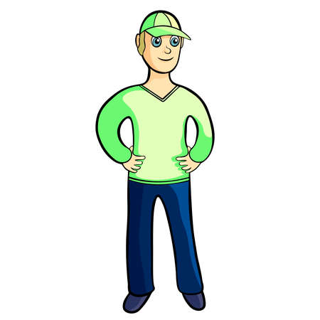 model of a human male in a cap, hands on the belt vector illustrationのイラスト素材