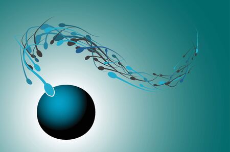 Sperms approaching an ovum - illustrationの写真素材