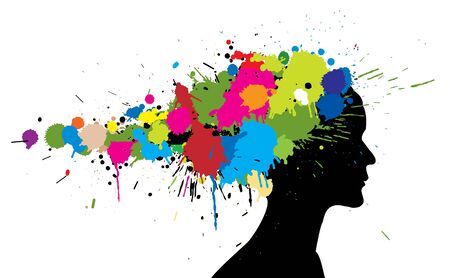 Grunge girl silhouette made from colorful spattersの写真素材