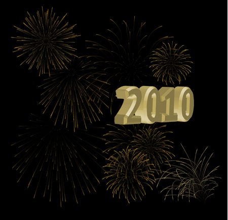 New Year (2010) card - golden fireworks on a black background