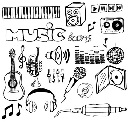 Set of music hand-drawn icons の写真素材