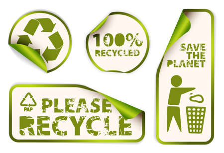 Set of green labels badges and stickers with recycle iconsのイラスト素材