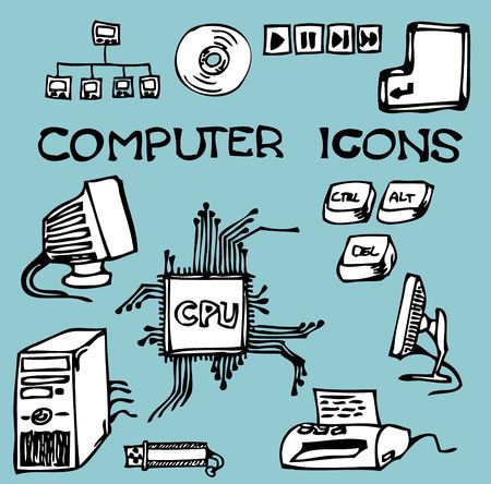 Set of hand-drawn computer icons のイラスト素材