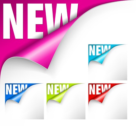 Collection of papers with curl and new lettering for a new itemのイラスト素材