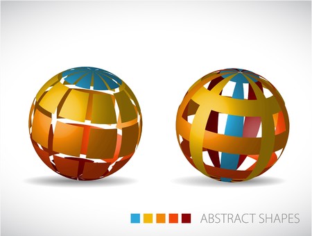 Collection of abstract spheres made from colorful stripes and squaresのイラスト素材