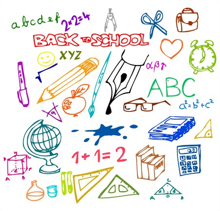 Back to school - set of school doodle illustrationsのイラスト素材