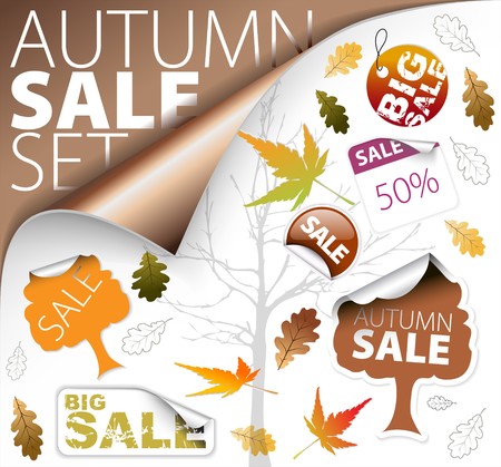 Set of autumn discount tickets, labels, stamps, stickers, corners, tags (vector)のイラスト素材