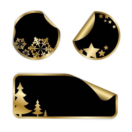 Christmas labels and stickers (golden and black)のイラスト素材