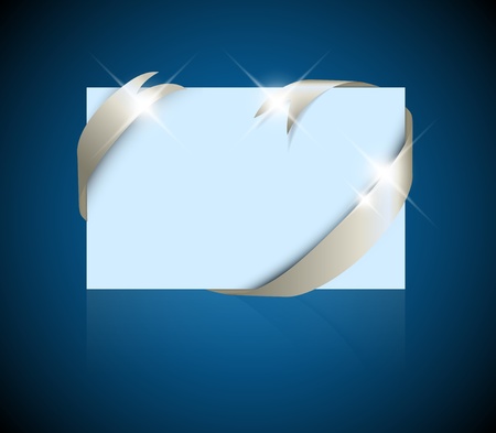 Christmas or wedding card - silver ribbon around blank blue paper, where you should write your textのイラスト素材