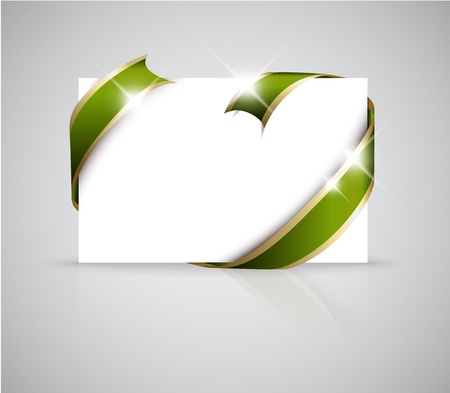 Christmas or wedding card - Golden ribbon around blank white paper, where you should write your textのイラスト素材