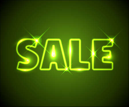 Big green shining neon sale advertisement with sparksのイラスト素材