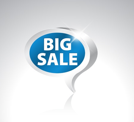 3D speech bubble pointer for big sale - blue with silver borderのイラスト素材