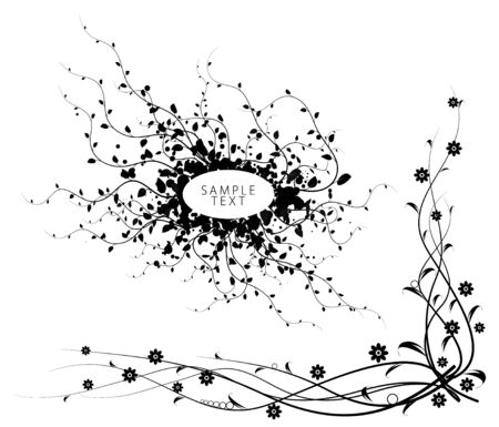 Black and white floral elements isolated on white backgroundのイラスト素材