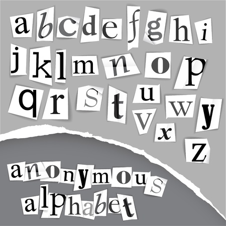 Anonymous alphabet made from newspapers - black and white detailed lettersのイラスト素材