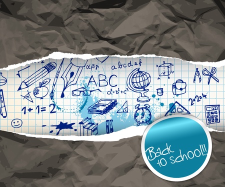 Back to school poster with doodle illustrations on squared paperのイラスト素材