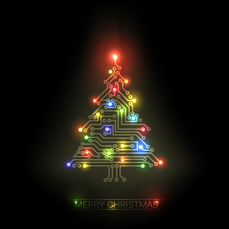 christmas tree from digital electronic circuit and colorful lightsのイラスト素材