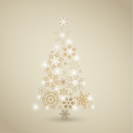 Christmas tree made from simple abstract golden snowflakesのイラスト素材