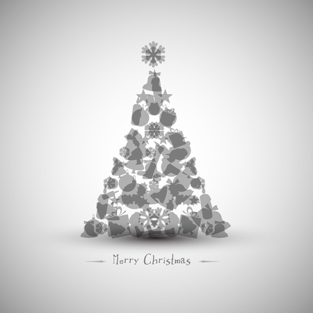 Vintage christmas tree made from various shapes (black and white version)のイラスト素材