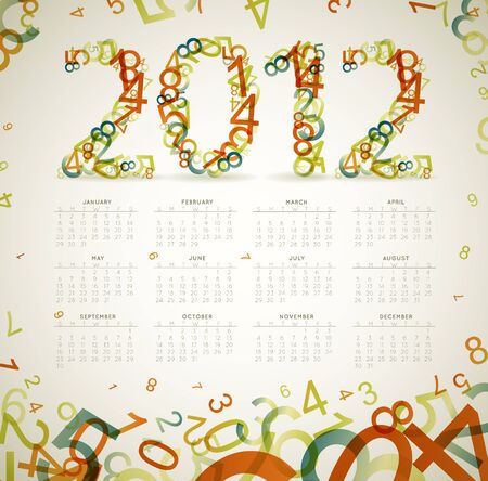 Vintage retro calendar for the new year 2012 with numbersのイラスト素材