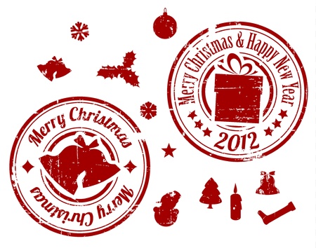 Red Grunge Christmas stamps on white backgroundのイラスト素材
