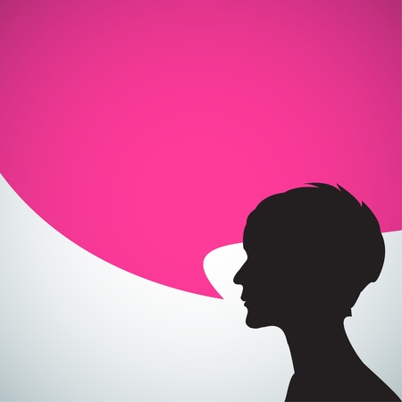 Abstract speaker silhouette with big purple bubble - place for your contentのイラスト素材