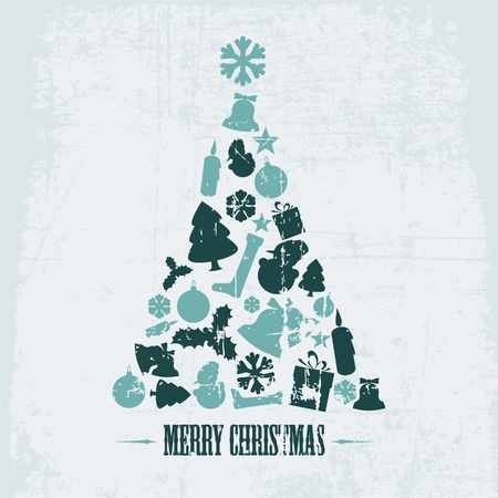 Vintage christmas tree made from various shapes (teal)のイラスト素材