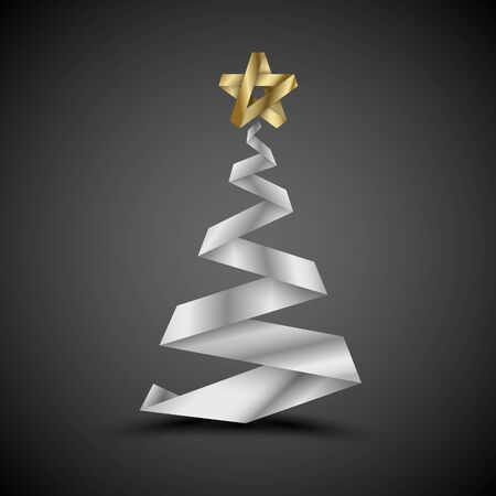 Simple vector christmas tree made from silver stripe - original new year cardのイラスト素材