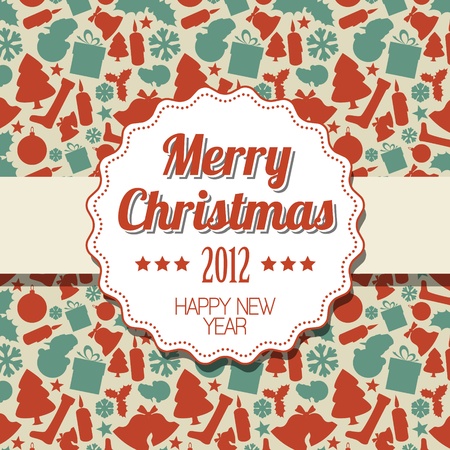 Vintage retro Christmas label on seasonal patternのイラスト素材