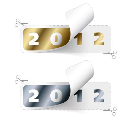 Vector 2011 / 2012 new year stickers - golden and silverのイラスト素材