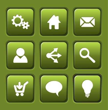 Set of green vector web square buttons (home, share, users, email, ...)のイラスト素材