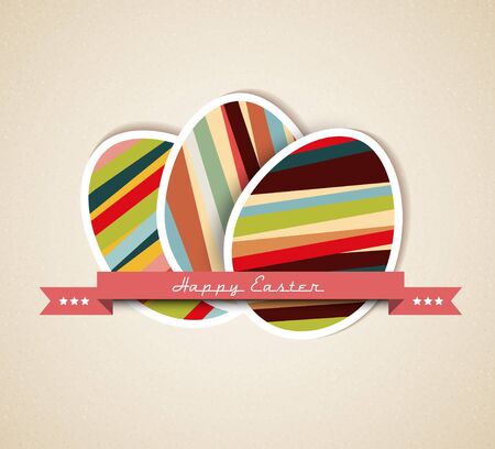 Retro Paper card with striped easter eggs and red ribbonのイラスト素材