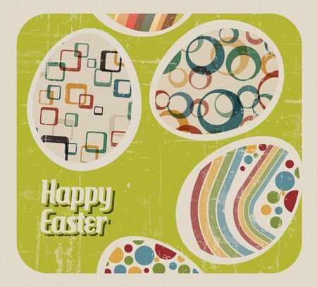 Vector retro Paper card with striped easter eggsのイラスト素材
