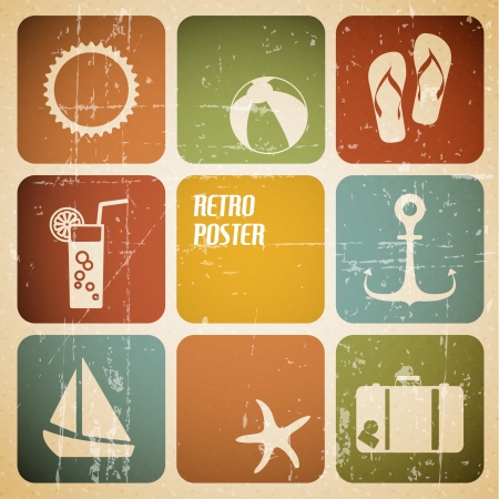 Vector summer poster made from icons - retro color versionのイラスト素材